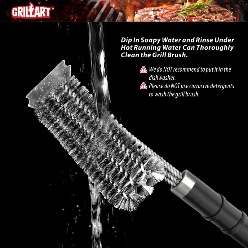 GRILLART Grill Brush and Scraper with Deluxe Handle, Safe Wire Grill Brush BBQ Cleaning Brush Grill Grate Cleaner for Gas Infrared Charcoal Porcelain Grills, BR-8529 - Image 5