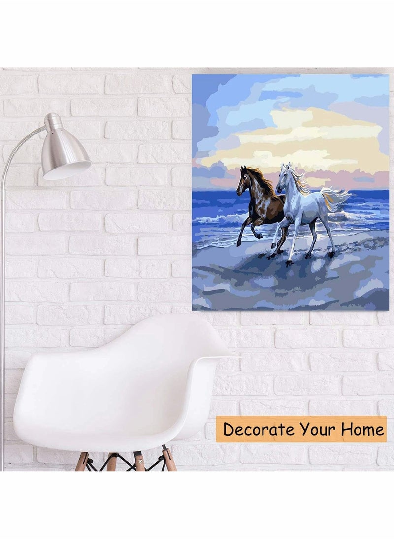 Excefore - Painting by Numbers Acrylic and Canvas Oil Painting Kit for Adults Teens Beginner Arts Craft for Home Wall Decor Paint by Numbers for Adults Kids Beginner Sweet Horse Couple - Image 1