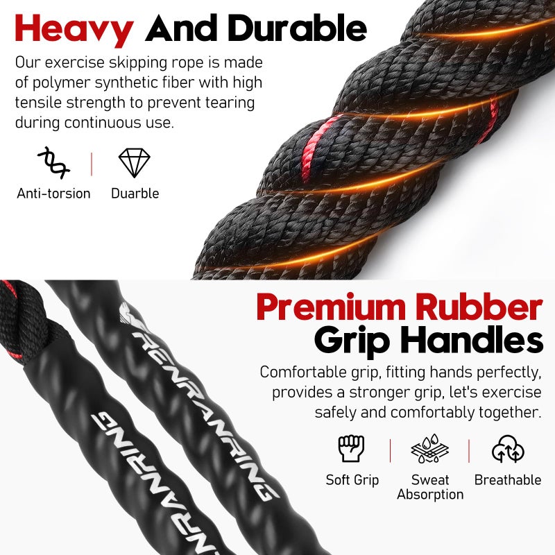 RENRANRING Jump Rope, 3LB Weighted Jump Rope for Fitness, 9.8ft Heavy Jumping Ropes for Exercise, Adult Workout Rope for Men & Women Improve Strength, Skipping Rope for Gym Training, Home Workout - Image 3