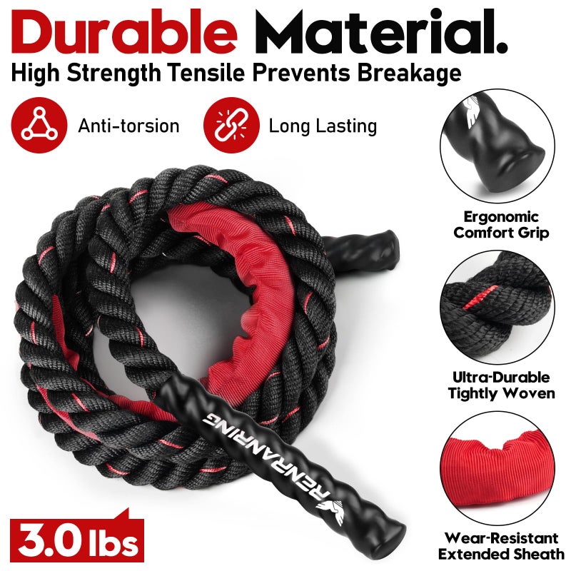 RENRANRING Jump Rope, 3LB Weighted Jump Rope for Fitness, 9.8ft Heavy Jumping Ropes for Exercise, Adult Workout Rope for Men & Women Improve Strength, Skipping Rope for Gym Training, Home Workout - Image 2