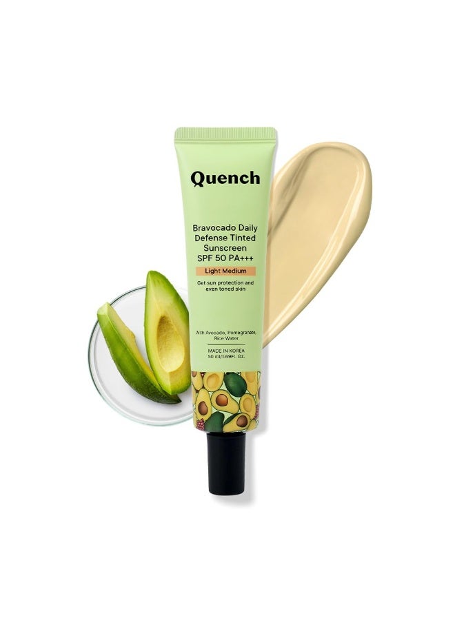 كوينش QUENCH BOTANICS: واقي شمسي ملون للحماية اليومية (SPF 50 PA+++) لبشرة متألقة، غني بالأفوكادو و2% نياسيناميد | حماية من الضوء الأزرق | لمسة نهائية ساتانية-مطفية | صُنع في كوريا (درجة لون: فاتح-متوسط، 50 مل) - Image 1