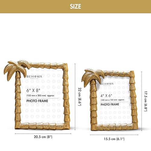 BEHOMA Antique Golden Metal Rectangular Photo Frame With Palm Tree Design,Decorative Frames For Wall Table Living Room Bedroom,Best Gift For Home Decor,Birthday,Anniversary,(4X6 & 6X8 Inch) Set Of 2 - Image 4
