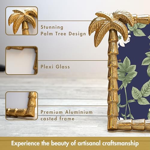 BEHOMA Antique Golden Metal Rectangular Photo Frame With Palm Tree Design,Decorative Frames For Wall Table Living Room Bedroom,Best Gift For Home Decor,Birthday,Anniversary,(4X6 & 6X8 Inch) Set Of 2 - Image 2