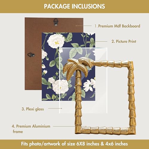 BEHOMA Antique Golden Metal Rectangular Photo Frame With Palm Tree Design,Decorative Frames For Wall Table Living Room Bedroom,Best Gift For Home Decor,Birthday,Anniversary,(4X6 & 6X8 Inch) Set Of 2 - Image 5