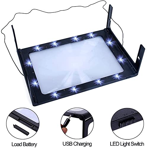 STYXON / A4 Full Page Magnifying Glass Hands-Free Magnifier, Large Reading Magnifying Glass with 12 LED Lights, Foldable Desktop Portable Rectangular Magnifier for Low Vision, Seniors with Aging Eyes - Image 3