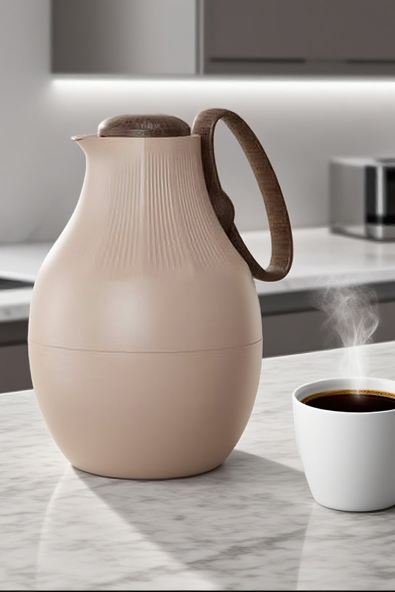 GAZELLA Plastic Tea/Coffee Flask 1 Liter Light Brown/Brown With Borosilicate Glass Inside - Image 2