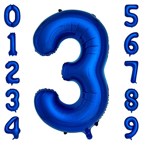 cocodino Navy Blue Number 3 Balloons 40 Inch Large Dark Blue Helium Foil Balloons for Birthday Party 2024 Graduation Decorations Anniversary Celebrations Number 3 - Image 1