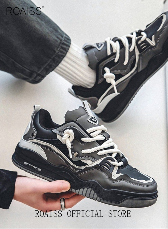 roaiss New Men Lace up Front Colorblock Sneakers Sport Outdoor Canvas Skate Shoes INS Trendy Casual Lightweight Comfy Men's Walking Shoes for Young Men Teenagers Spring and Summer  - Image 5