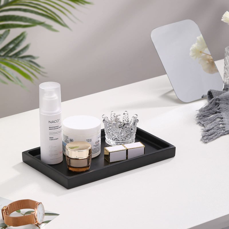 Luxspire Bathroom Vanity Tray, Resin Dresser Jewelry Ring Dish Tank Storage Kitchen Sink Countertop Organizer Plate Holder for Perfume Candles Soap Towel Plant Bathroom Accessories, M, Matte Black - Image 5