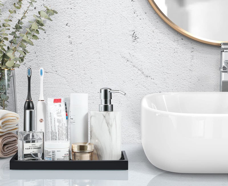 Luxspire Bathroom Vanity Tray, Resin Dresser Jewelry Ring Dish Tank Storage Kitchen Sink Countertop Organizer Plate Holder for Perfume Candles Soap Towel Plant Bathroom Accessories, M, Matte Black - Image 4