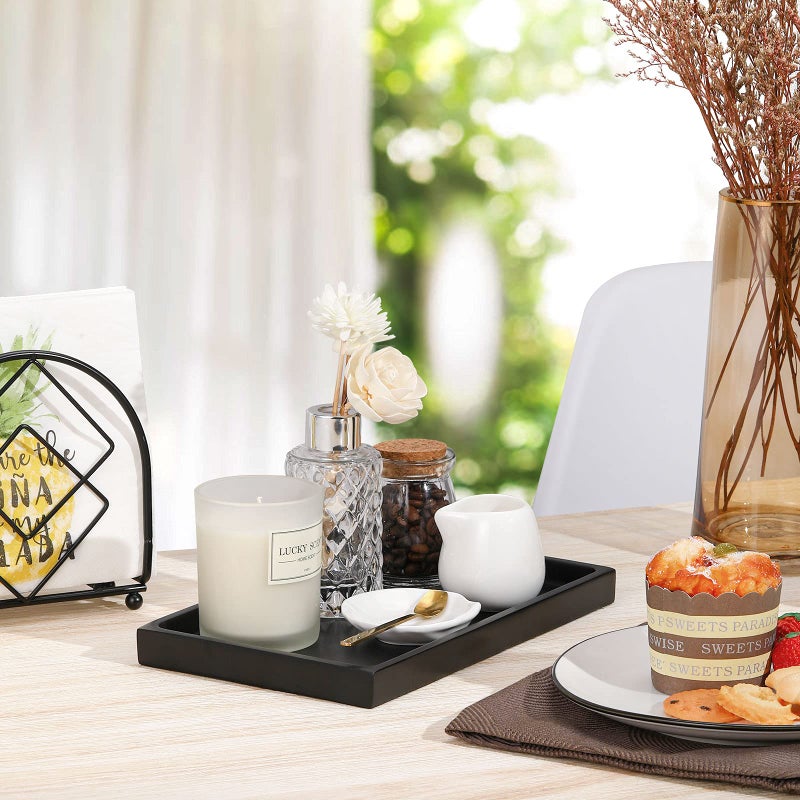 Luxspire Bathroom Vanity Tray, Resin Dresser Jewelry Ring Dish Tank Storage Kitchen Sink Countertop Organizer Plate Holder for Perfume Candles Soap Towel Plant Bathroom Accessories, M, Matte Black - Image 3