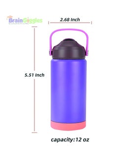 BrainGiggles Kids Insulated 350ml Water Bottle with Straw & Handle - 12oz BPA FREE Stainless Steel Travel Tumbler Double Wall Vacuum Leak Proof Cup Metal Thermos Flask for School Boys Girls - Purple - pzsku/Z74870614A76CF6B8D1D0Z/45/_/1738216045/340559af-8a10-4c1e-afb6-657a8c7ac487