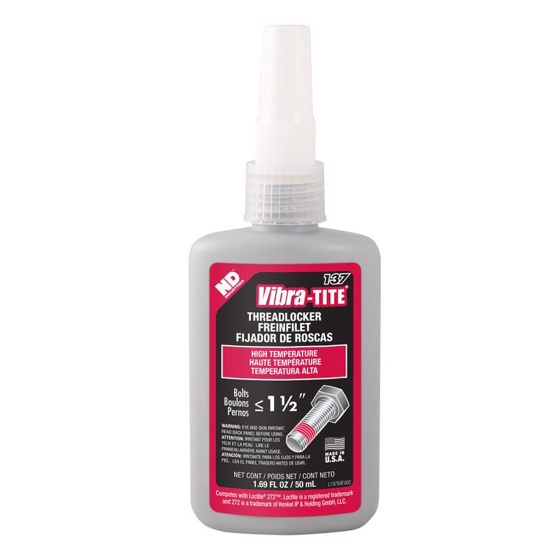 Vibra-TITE VibraTITE  13750 137 Permanent High Temperature and High Strength Anaerobic Threadlocker 50 ml Bottle Red - Image 3