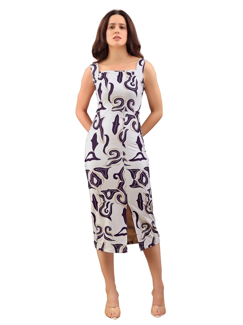 PURVAJA Women’s Bodycon Midi Dress (Wini-195-M_Off-White) - Image 1