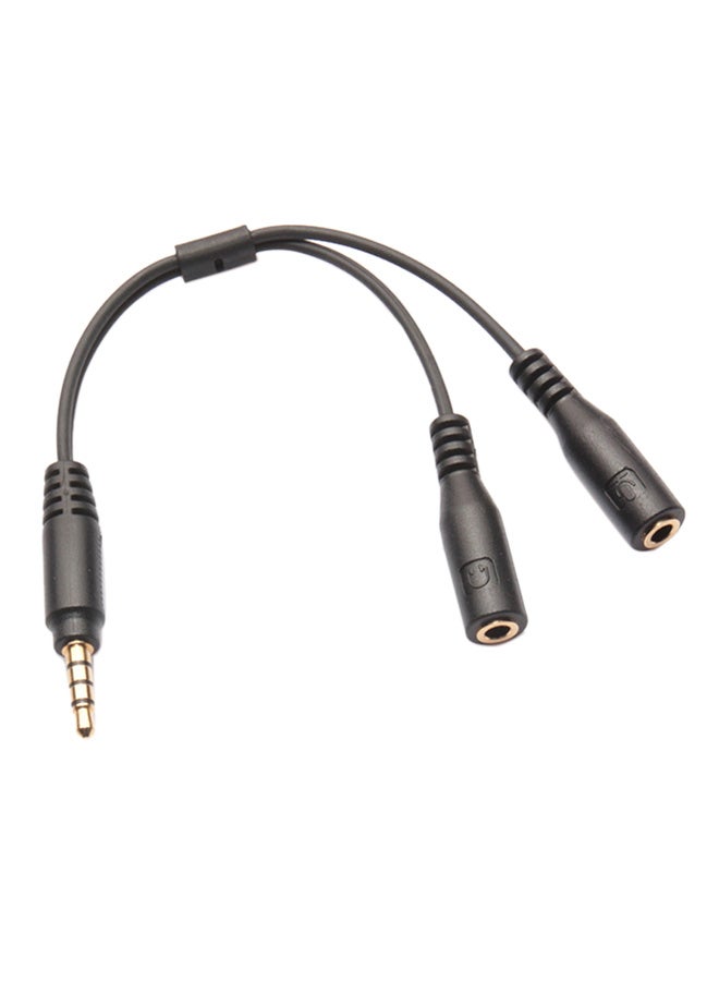 Stereo Audio Male To 2 Female Headset Mic Splitter Cable Black