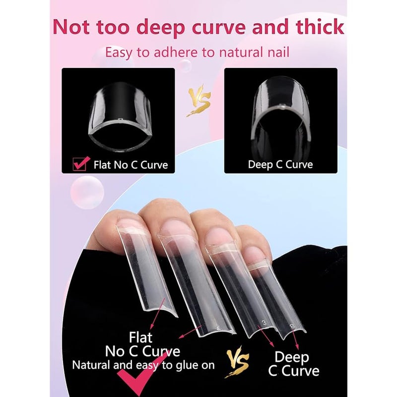 LIONVISON 504PCS 3XL Tapered Square Nail Tips, No C Curve Flat Half Cover Extra Long False Nail Tips Fake Nail Extension for Nail Salon Home DIY,12 Sizes - Image 5