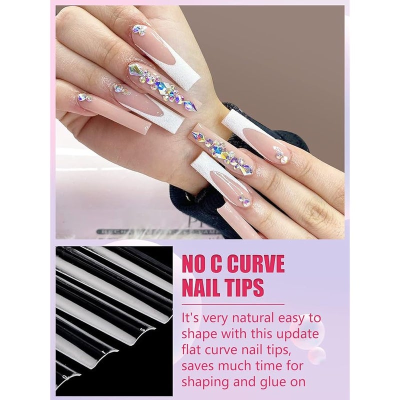 LIONVISON 504PCS 3XL Tapered Square Nail Tips, No C Curve Flat Half Cover Extra Long False Nail Tips Fake Nail Extension for Nail Salon Home DIY,12 Sizes - Image 3