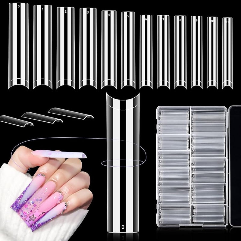 LIONVISON 504PCS 3XL Tapered Square Nail Tips, No C Curve Flat Half Cover Extra Long False Nail Tips Fake Nail Extension for Nail Salon Home DIY,12 Sizes - Image 1