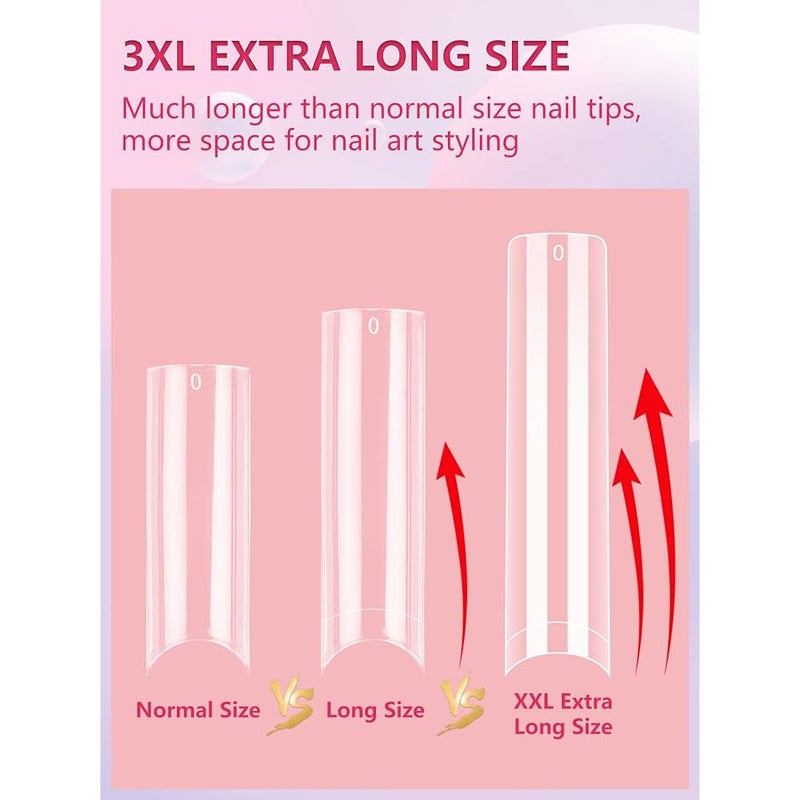 LIONVISON 504PCS 3XL Tapered Square Nail Tips, No C Curve Flat Half Cover Extra Long False Nail Tips Fake Nail Extension for Nail Salon Home DIY,12 Sizes - Image 4