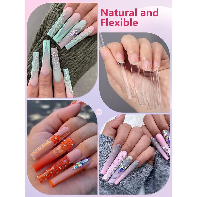 LIONVISON 504PCS 3XL Tapered Square Nail Tips, No C Curve Flat Half Cover Extra Long False Nail Tips Fake Nail Extension for Nail Salon Home DIY,12 Sizes - Image 2