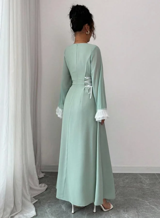 Take Two Women Square Neck Waist Tie-Up Maxi Dress