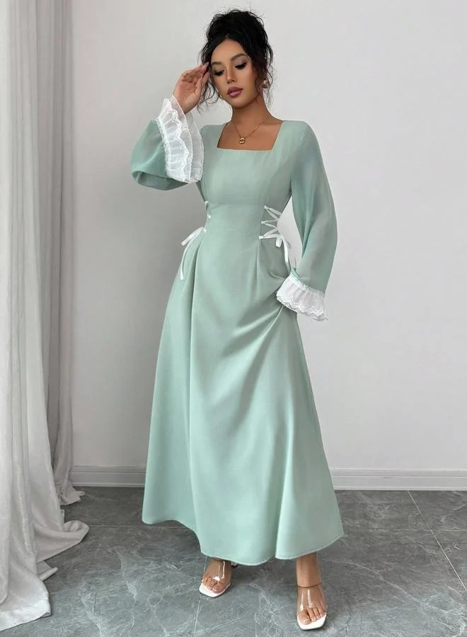 Take Two Women Square Neck Waist Tie-Up Maxi Dress