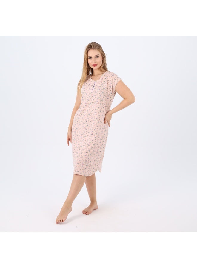 zecotex  A soft and breathable 100% cotton nightgown featuring a delicate floral print and front buttons – perfect for comfort and elegance at home.  - Image 3