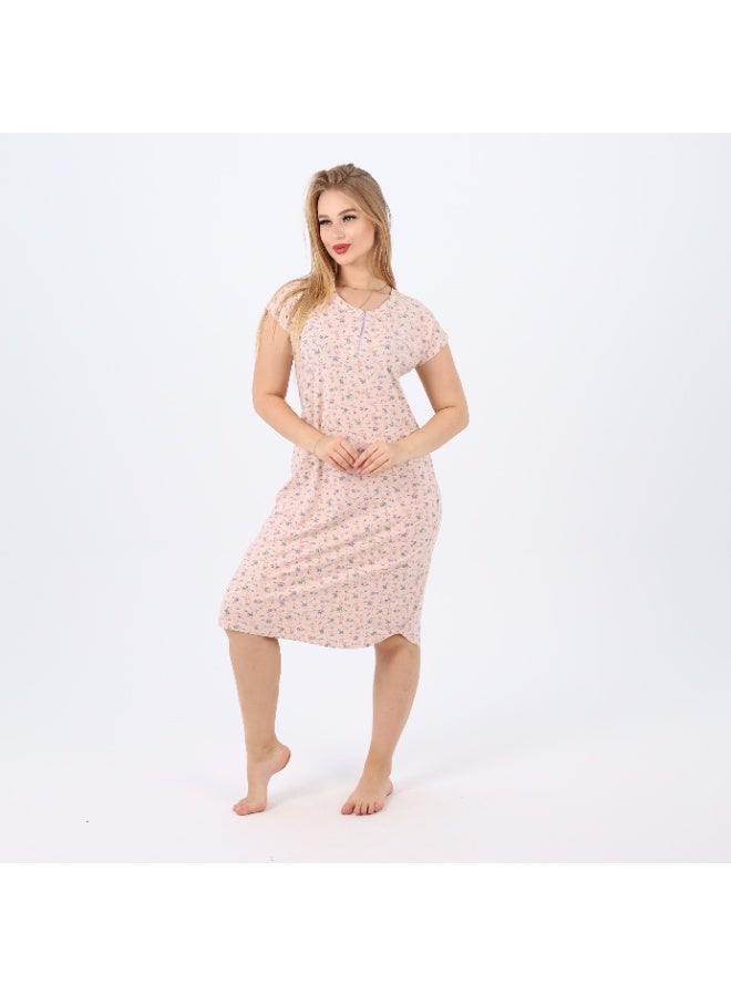 zecotex  A soft and breathable 100% cotton nightgown featuring a delicate floral print and front buttons – perfect for comfort and elegance at home.  - Image 4