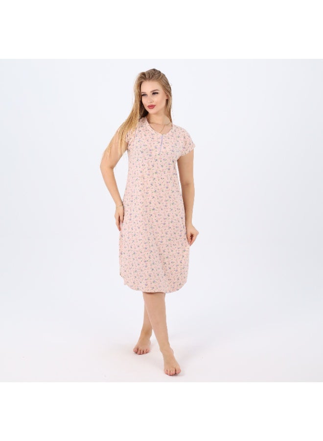 zecotex  A soft and breathable 100% cotton nightgown featuring a delicate floral print and front buttons – perfect for comfort and elegance at home.  - Image 1
