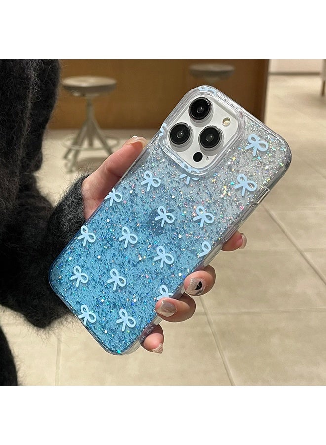 NIBEMINENT Glue Glitter Bow Protective TPU Case Cover For iPhone 15 Pro Max, Blue - Image 1