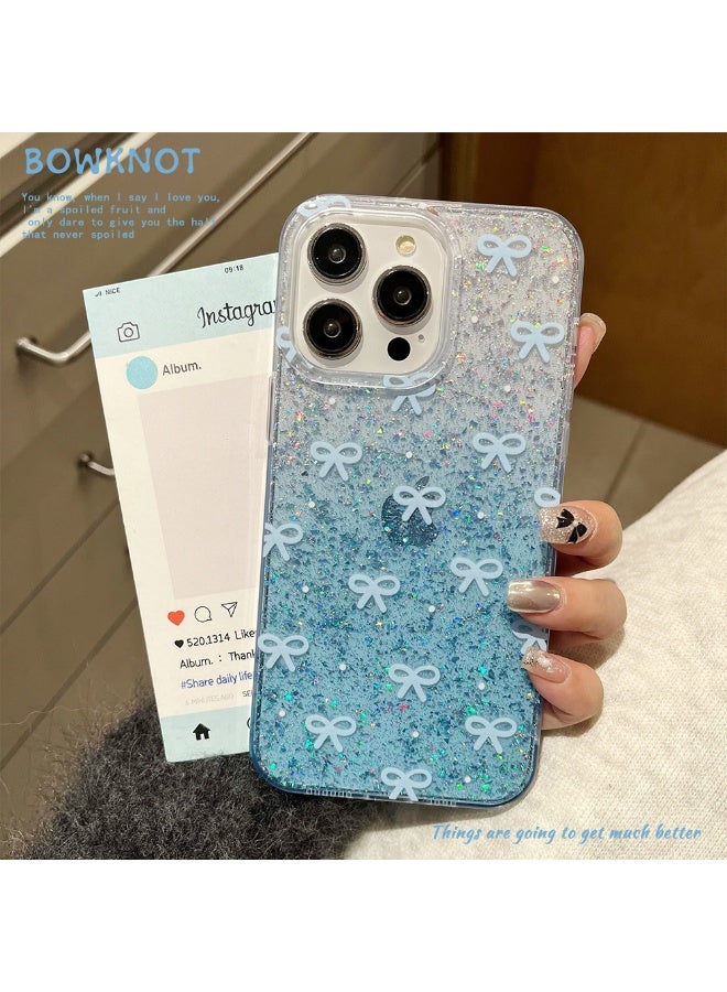 NIBEMINENT Glue Glitter Bow Protective TPU Case Cover For iPhone 15 Pro Max, Blue - Image 2