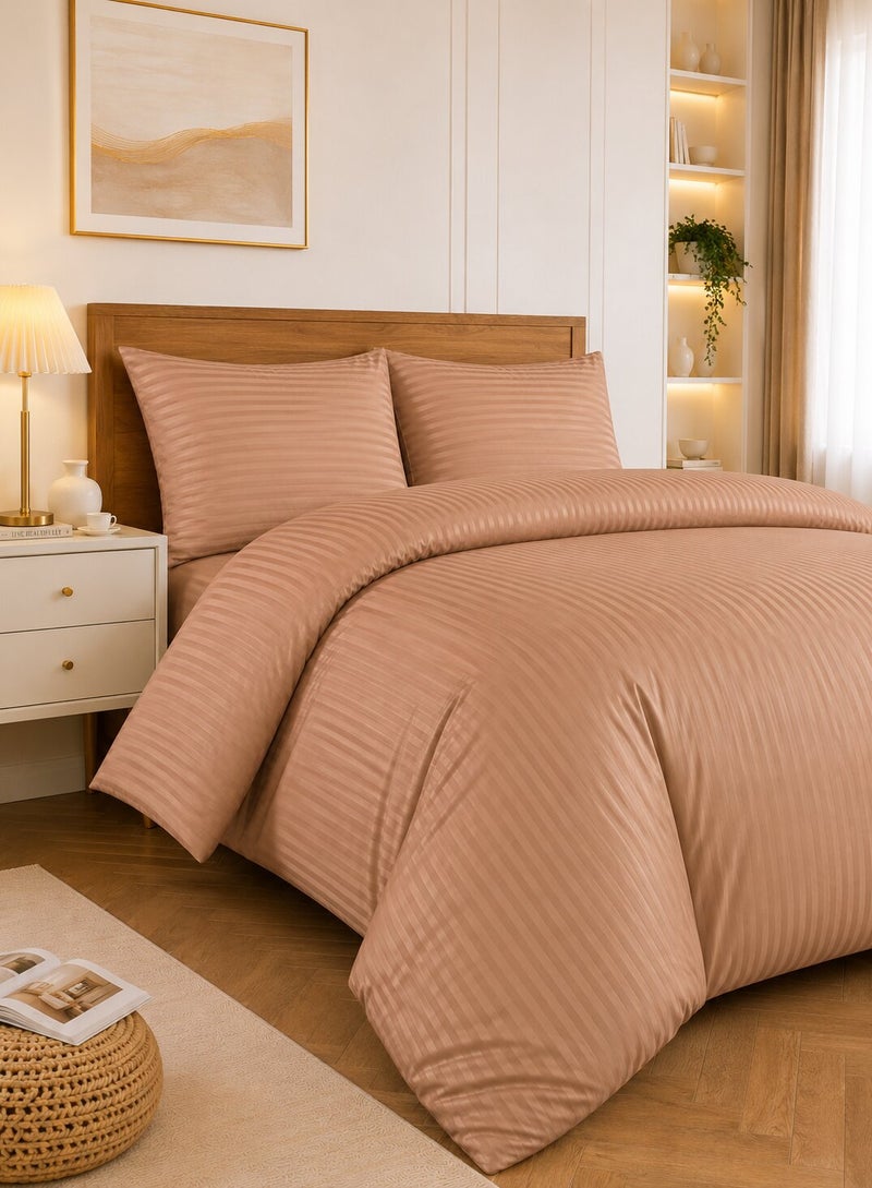 Aristocrat 3-Piece Stripe Microfiber Duvet Cover Set | Queen | Includes 1 Duvet Cover (220x240cm) & 2 Pillowcases (53x75+15cm) | Ultra Soft, Breathable & Wrinkle Resistant | Peach - Image 2