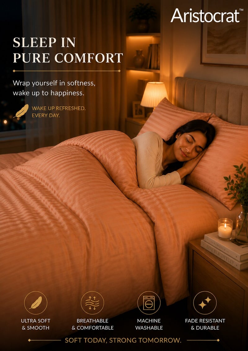 Aristocrat 3-Piece Stripe Microfiber Duvet Cover Set | Queen | Includes 1 Duvet Cover (220x240cm) & 2 Pillowcases (53x75+15cm) | Ultra Soft, Breathable & Wrinkle Resistant | Peach - Image 3