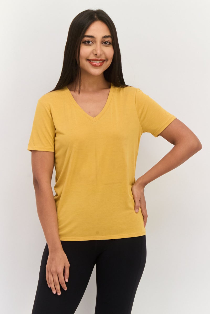 SKECHERS Women Sportswear Fit Short Sleeve Outdoor Top, Mustard - Image 1