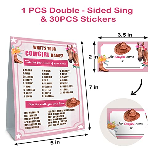 UBLURO What's Your Cowgirl Name, Cowgirl Birthday Party Sign for Girls, Holiday Activity, Kids Cowgirl Activity Cards, Cowgirl Activity Decoration Supplies(1 Superhero Theme Sign and 30 Name Tag Stickers) - Image 2