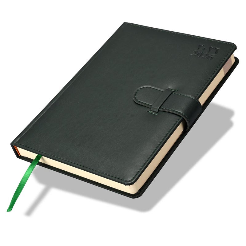 FIS 2026 Agenda Diary, 170x240mm, 1 Side Padded & Sewn Italian PU Cover, Round Corner with Strap Closure, 1 Day a Page, Arabic/English, 70gsm Italian Ivory Paper, Green Cover - FSDI75AE26GR - Image 1