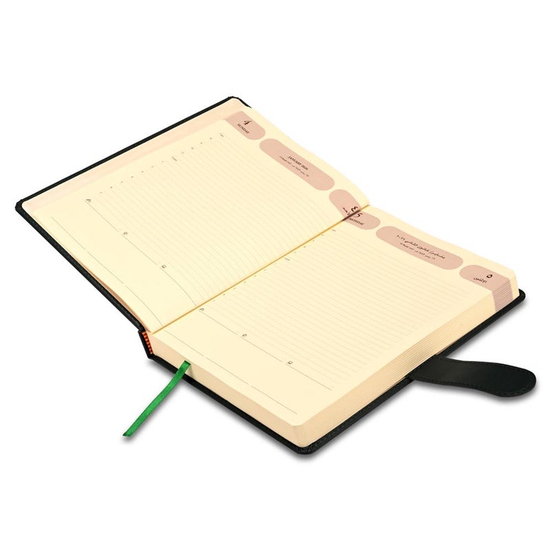 FIS 2026 Agenda Diary, 170x240mm, 1 Side Padded & Sewn Italian PU Cover, Round Corner with Strap Closure, 1 Day a Page, Arabic/English, 70gsm Italian Ivory Paper, Green Cover - FSDI75AE26GR - Image 3