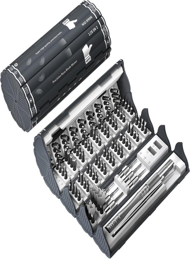 XIKKART 128 In 1 Electronics Precision Screwdriver Set,Professional Magnetic Repair Tool Kit With 122 Bits For Computer,PC,Iphone,Laptop,Game Console,Watch,Xbox,PS5,Macbook,Ring Doorbell,Grey - Image 1