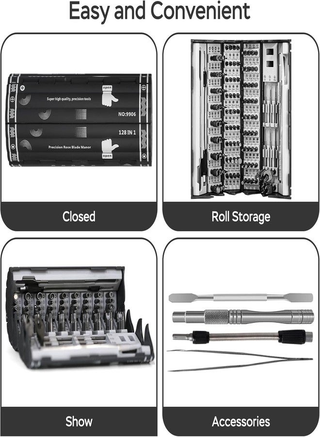 XIKKART 128 In 1 Electronics Precision Screwdriver Set,Professional Magnetic Repair Tool Kit With 122 Bits For Computer,PC,Iphone,Laptop,Game Console,Watch,Xbox,PS5,Macbook,Ring Doorbell,Grey - Image 2