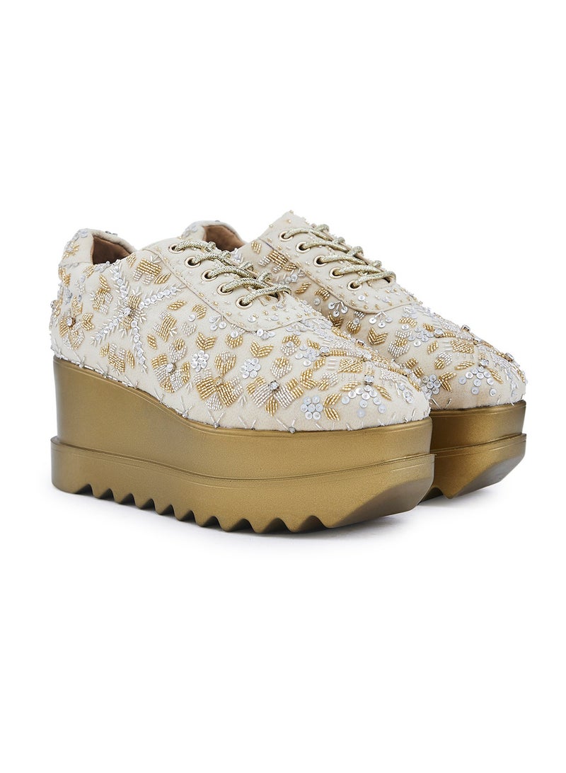 Anaar Kaleera Drop WEDGE SNEAKERS, Womens Festive, Special Occasion and Partywear Premium Shoes