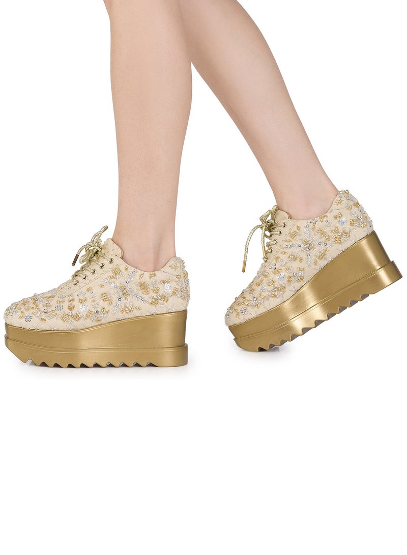 Anaar Kaleera Drop WEDGE SNEAKERS, Womens Festive, Special Occasion and Partywear Premium Shoes