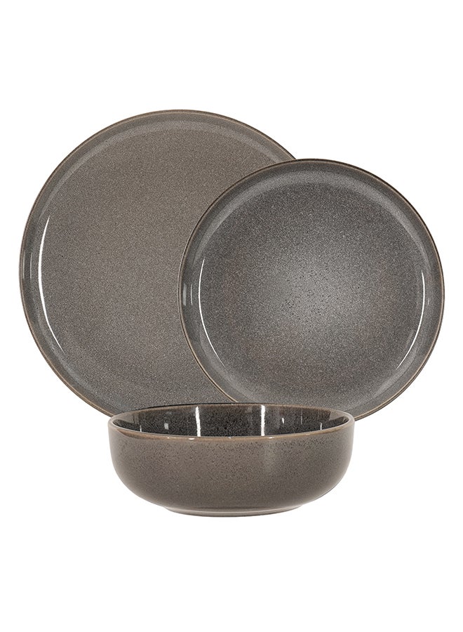 Noon East 18 piece Stoneware Reactive Glaze Dinnerware Set, Set for 6, Microwave & Dishwasher Safe, Glossy Dark Grey - Image 2