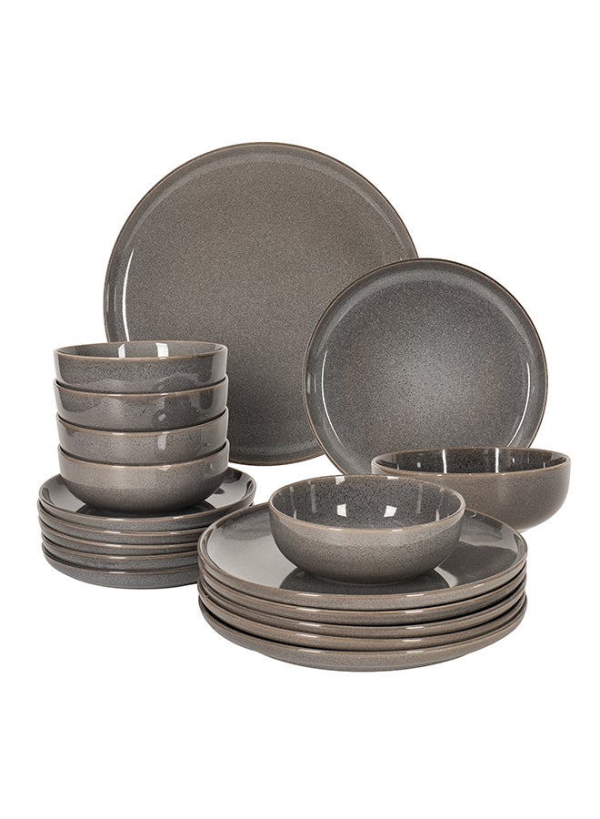 Noon East 18 piece Stoneware Reactive Glaze Dinnerware Set, Set for 6, Microwave & Dishwasher Safe, Glossy Dark Grey - Image 1