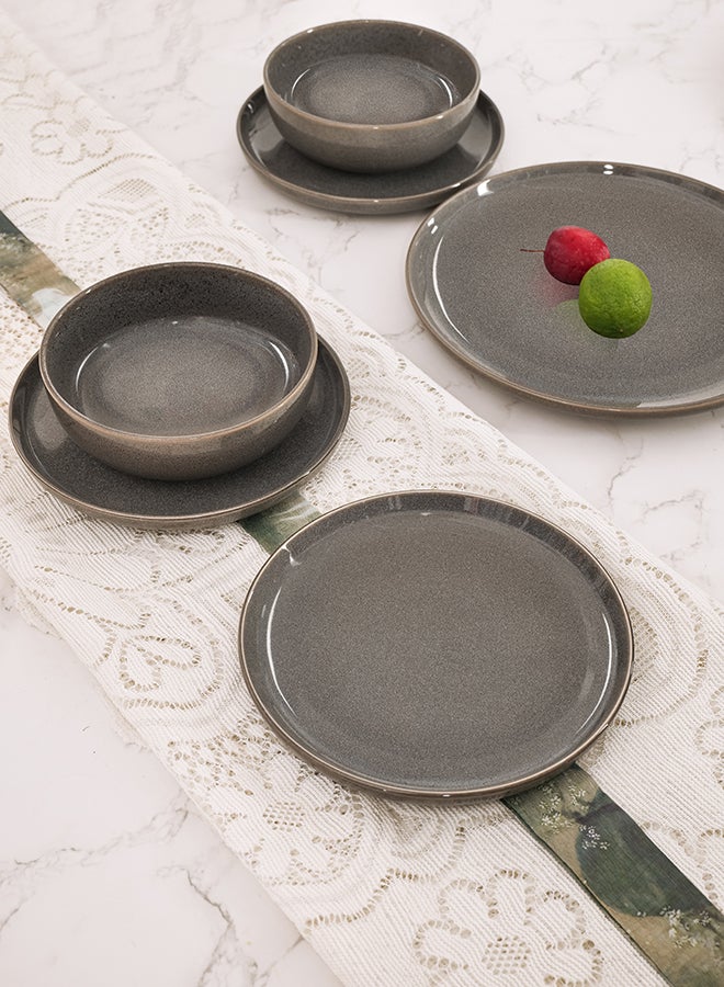 Noon East 18 piece Stoneware Reactive Glaze Dinnerware Set, Set for 6, Microwave & Dishwasher Safe, Glossy Dark Grey - Image 5