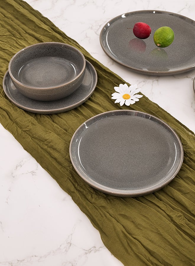 Noon East 18 piece Stoneware Reactive Glaze Dinnerware Set, Set for 6, Microwave & Dishwasher Safe, Glossy Dark Grey - Image 4