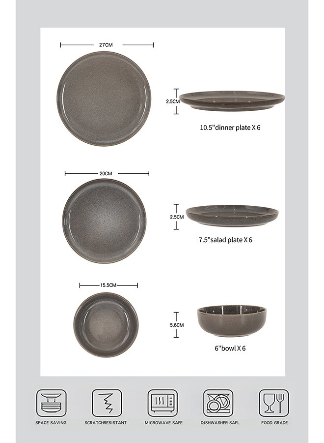 Noon East 18 piece Stoneware Reactive Glaze Dinnerware Set, Set for 6, Microwave & Dishwasher Safe, Glossy Dark Grey - Image 3