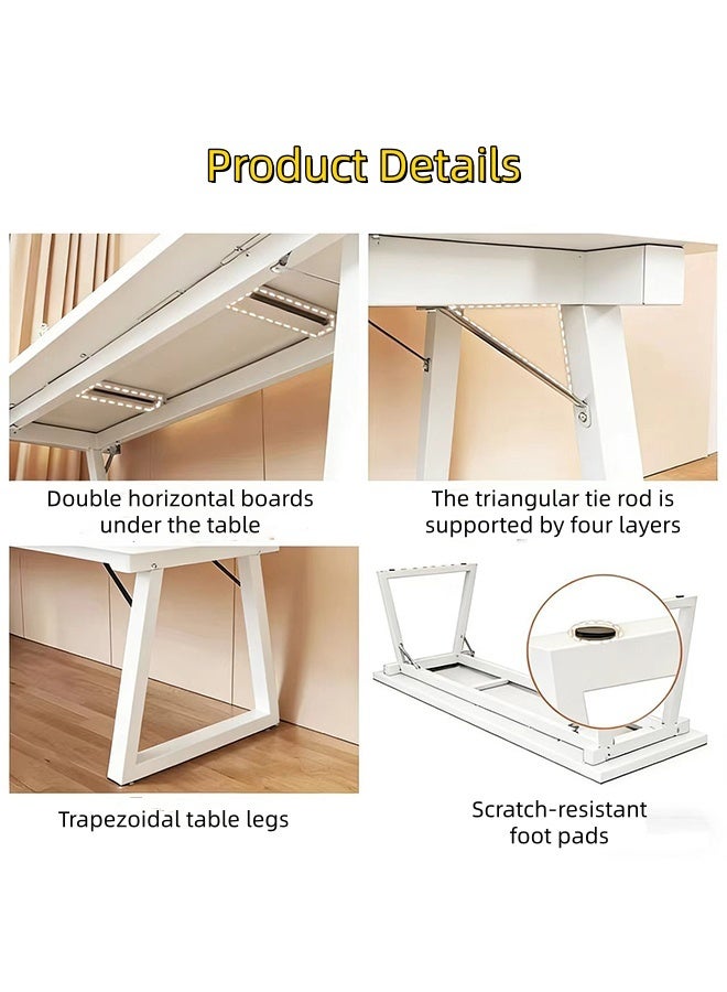 JCB CHIC مكتب كمبيوتر أبيض مقاس 120×60×75 سم، مكتب منزلي بسطح كبير وأرجل شبه منحرفة ثابتة، مكتب دراسة بسيط وعصري، مكتب ألعاب، مكتب كتابة، محطة عمل للمكتب المنزلي، سهل التجميع - Image 3