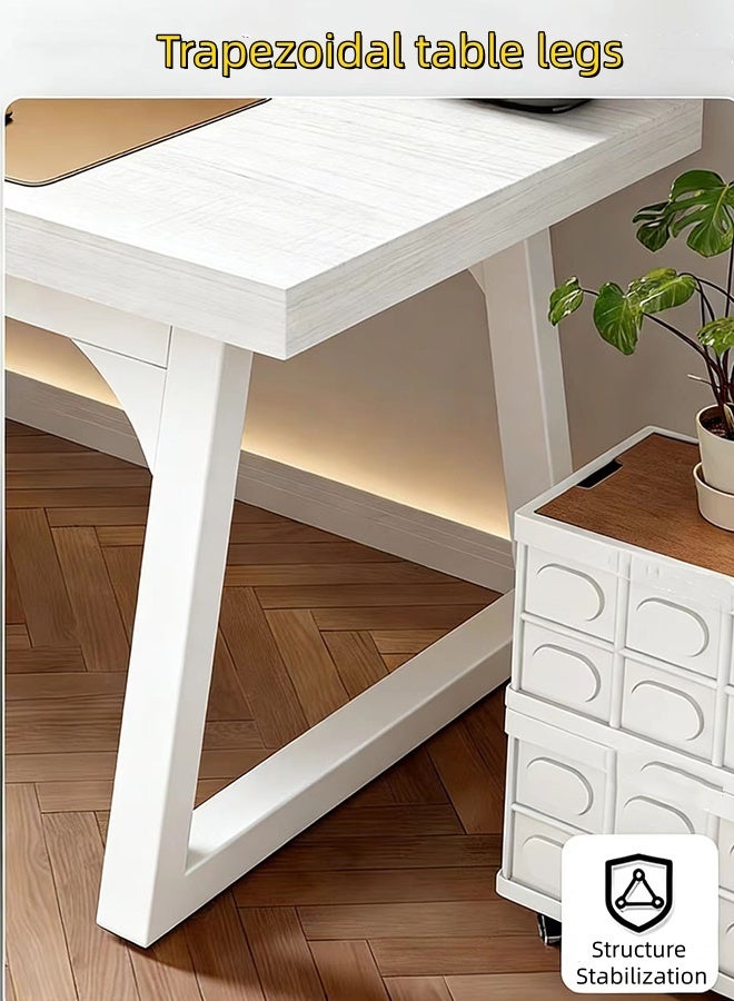 JCB CHIC مكتب كمبيوتر أبيض مقاس 120×60×75 سم، مكتب منزلي بسطح كبير وأرجل شبه منحرفة ثابتة، مكتب دراسة بسيط وعصري، مكتب ألعاب، مكتب كتابة، محطة عمل للمكتب المنزلي، سهل التجميع - Image 5