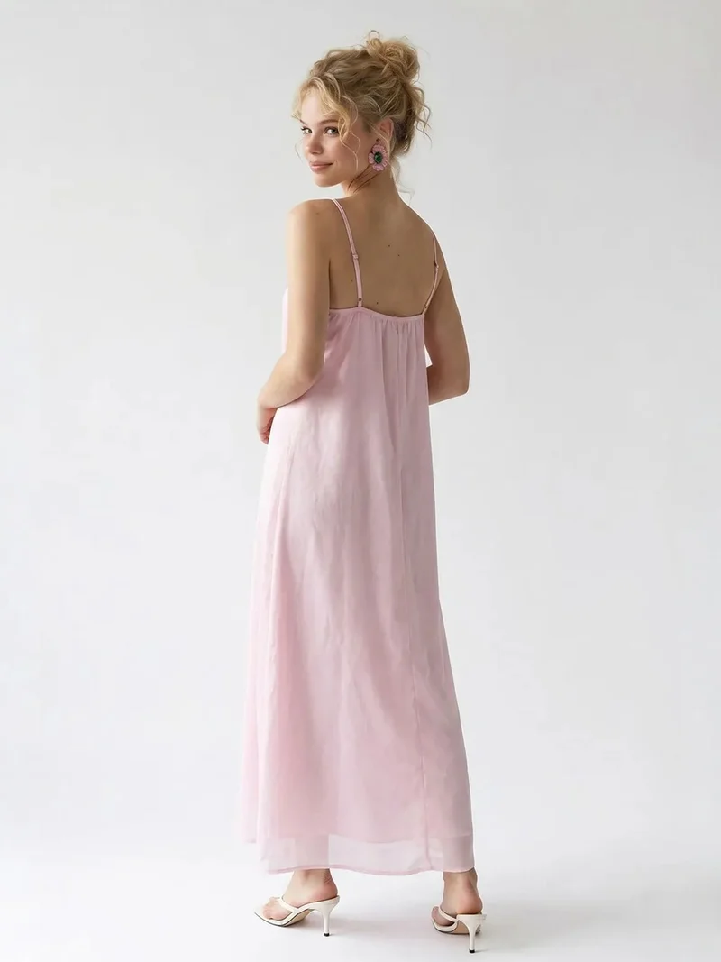 Mixray Blush Pink MIXRAY Sleeveless A-line Maxi Dress for Women | Best Price UAE