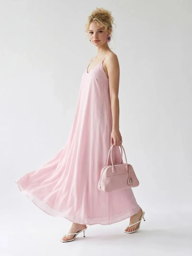 Mixray Blush Pink MIXRAY Sleeveless A-line Maxi Dress for Women | Best Price UAE